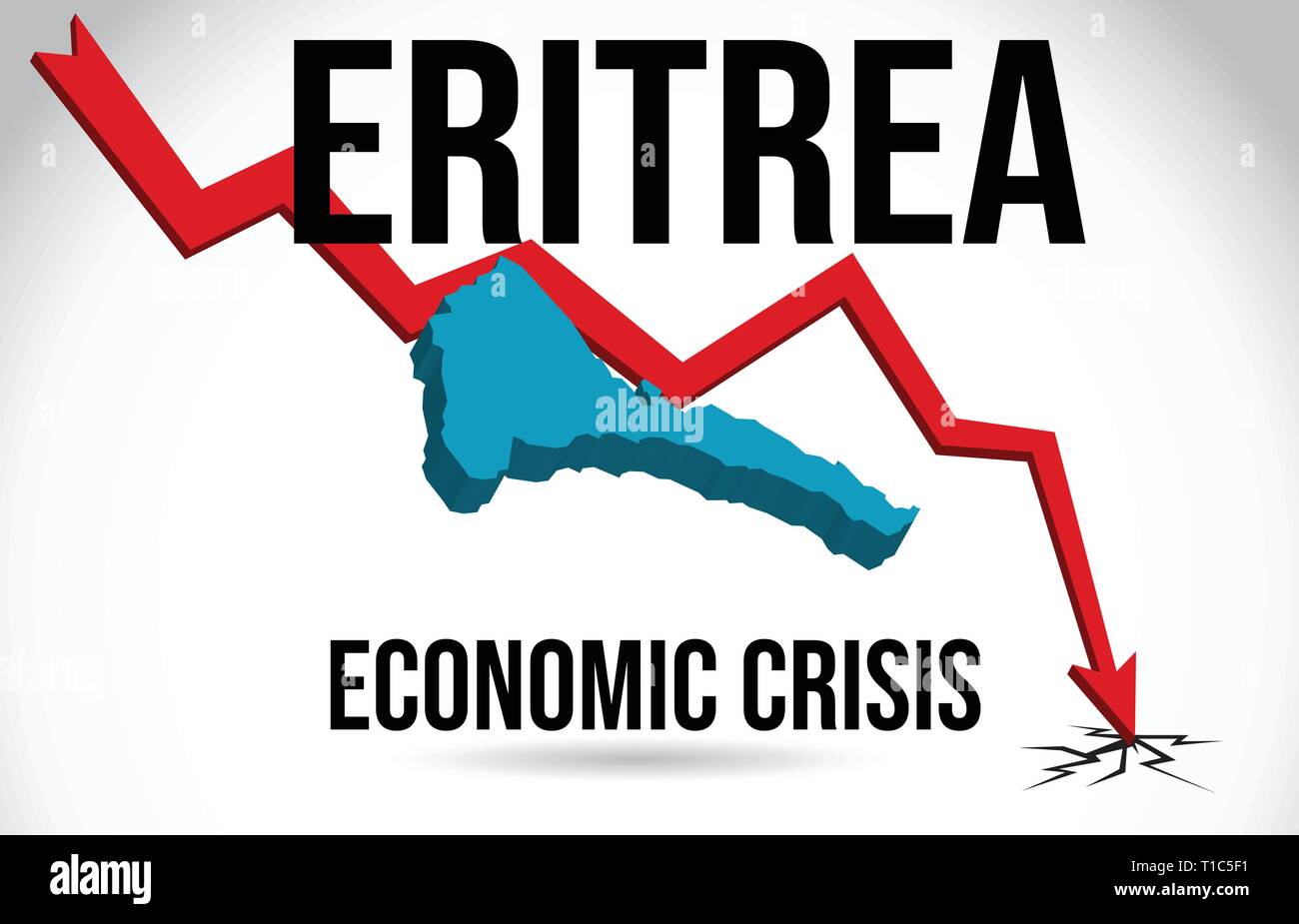 Eritrea Map Financial Crisis Economic Collapse Market Crash Global Meltdown Vector Illustration. Stock Vector