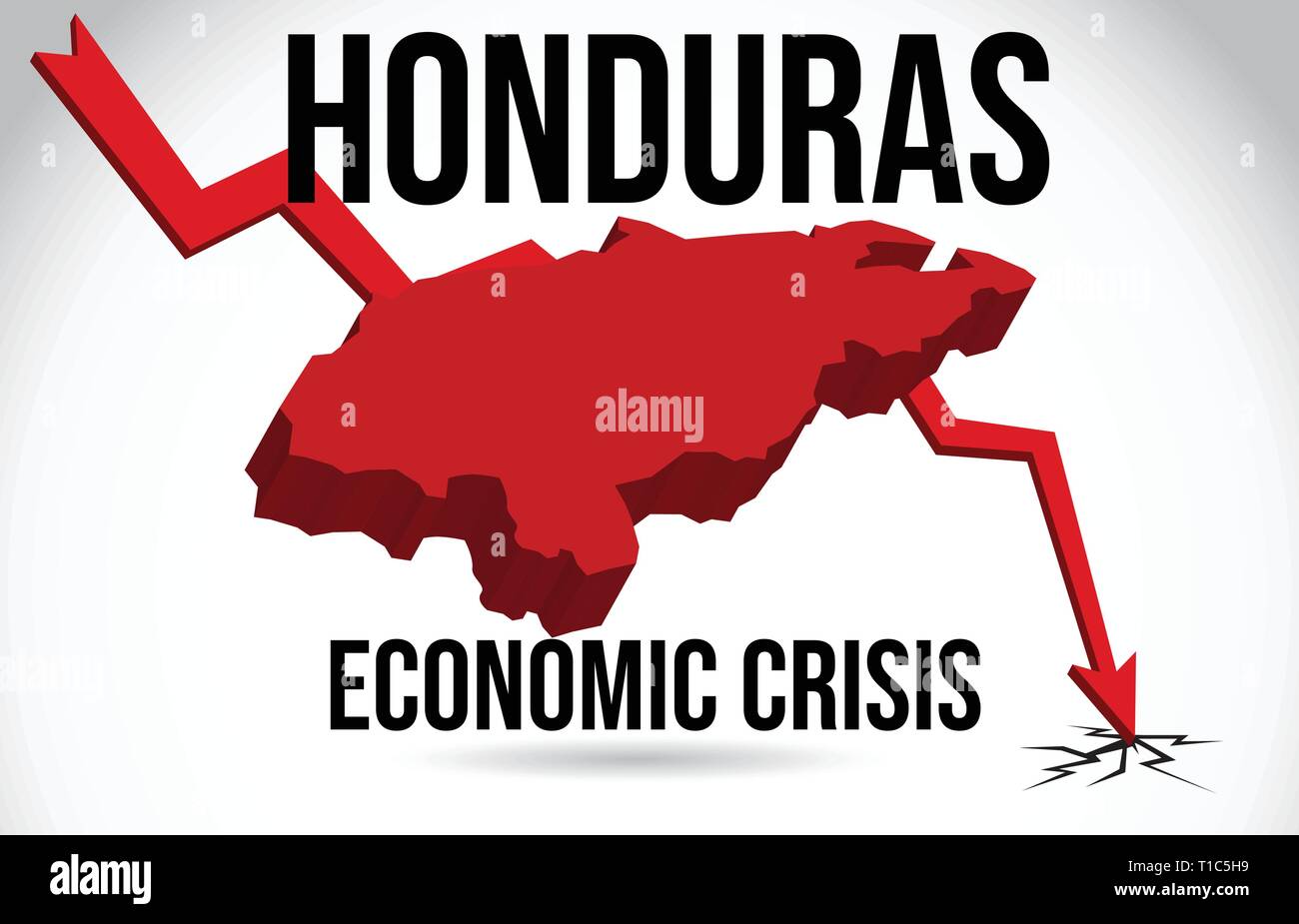 Honduras Map Financial Crisis Economic Collapse Market Crash Global Meltdown Vector Illustration. Stock Vector