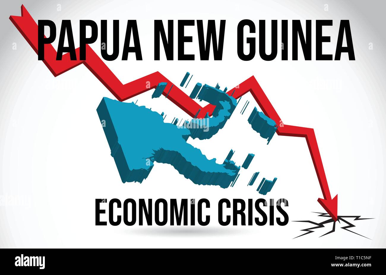 Papua New Guinea Map Financial Crisis Economic Collapse Market Crash Global Meltdown Vector Illustration. Stock Vector