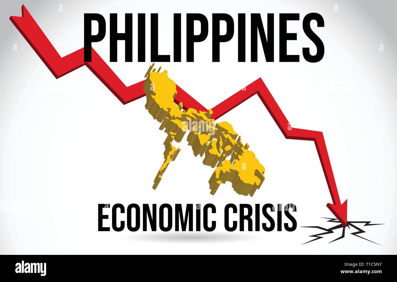 Philippines Map Financial Crisis Economic Collapse Market Crash Global Meltdown Vector Illustration. Stock Vector