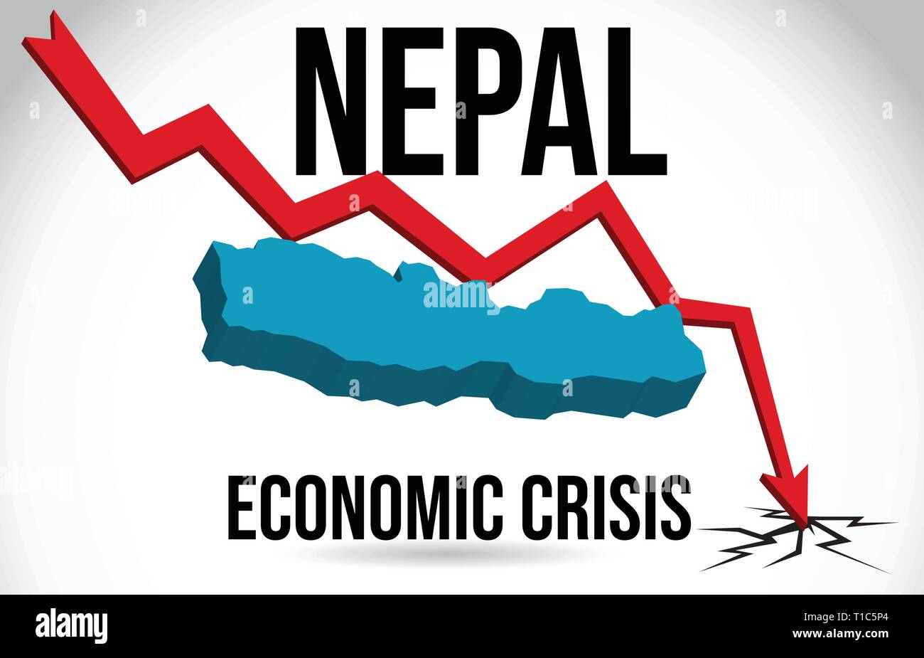 Nepal Map Financial Crisis Economic Collapse Market Crash Global Meltdown Vector Illustration. Stock Vector