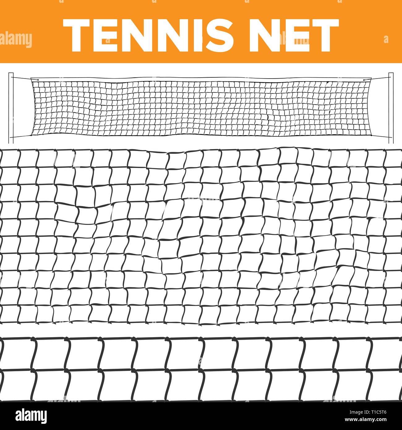 Tennis Net Pattern Vector. Volleyball Texture. Court Net Isolated. Horizontal Seamless. Rope