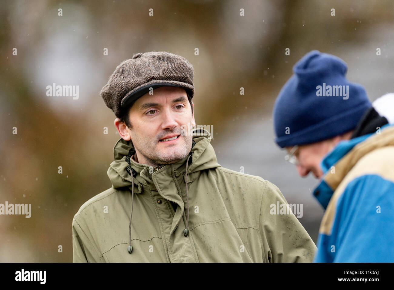 Simon Fraser, 16th Lord Lovat pictured while attending a shinty match at Balgate, Kiltarlity. Stock Photo