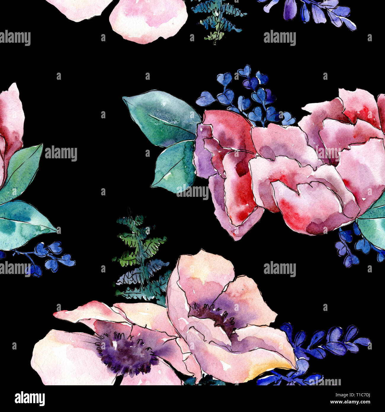Purple bouquet floral botanical flower. Watercolor background ...