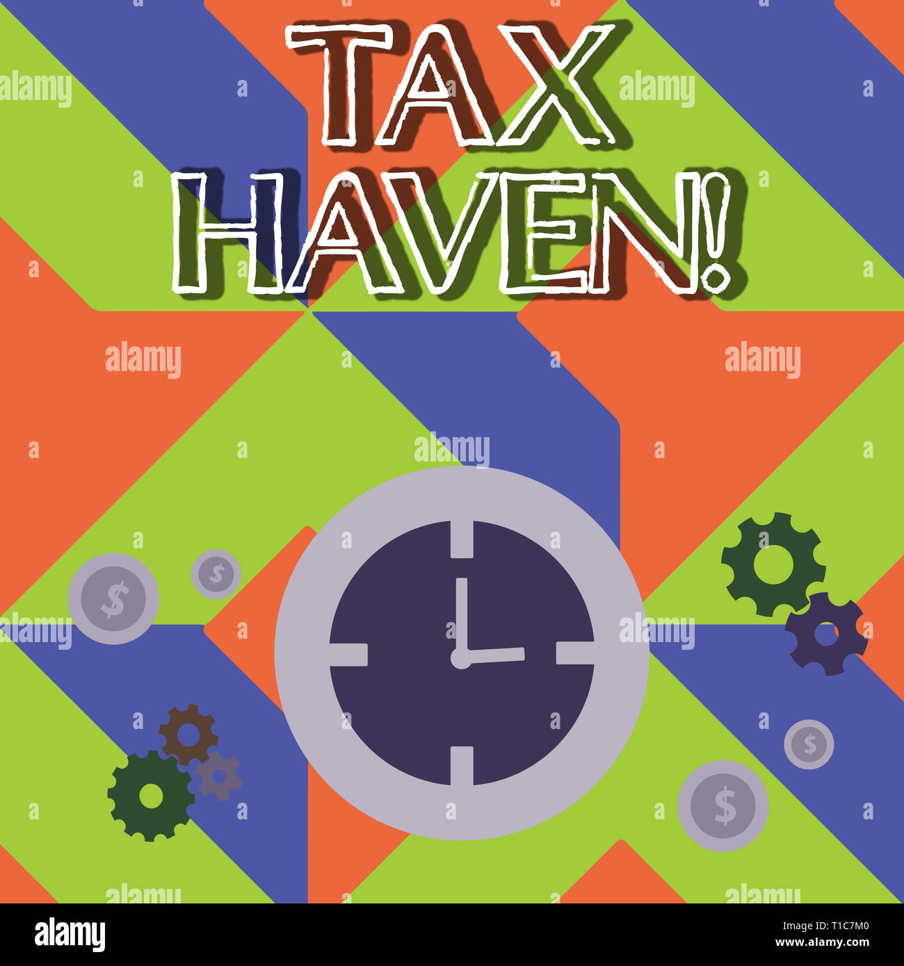 Word writing text Tax Haven. Business photo showcasing country or independent area where taxes are levied at low rate Time Management Icons of Clock,  Stock Photo