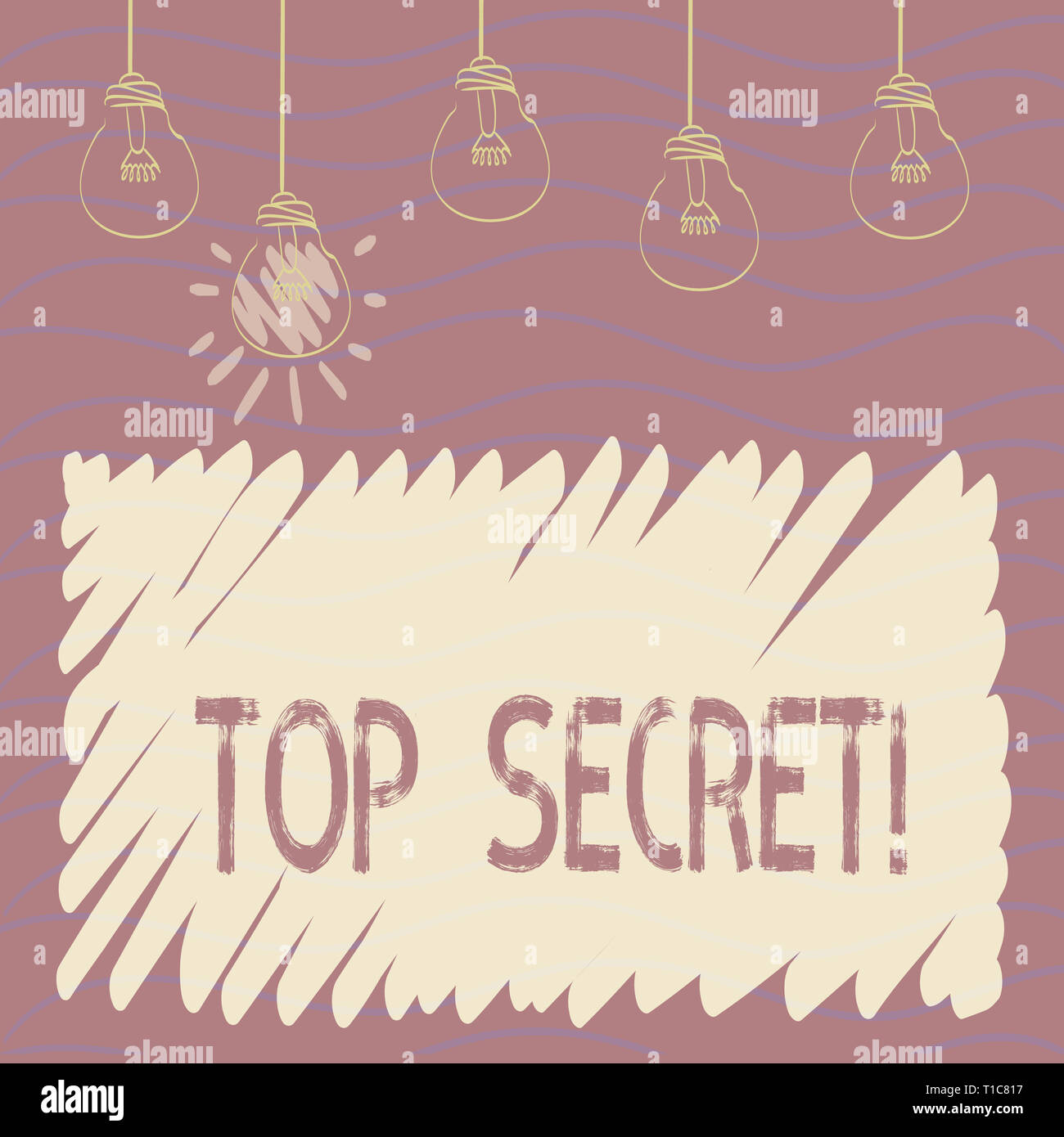Handwriting text Top Secret. Conceptual photo highest secrec highly confidential files informations or places Set of Transparent Bulbs Hanging with Fi Stock Photo