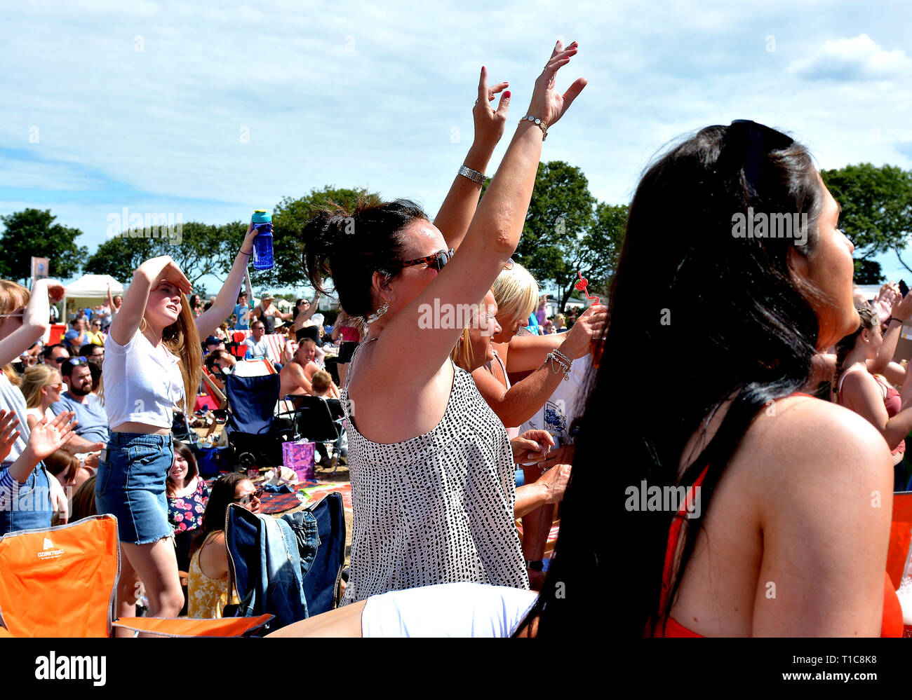 Music fans cheering and singing along at Music Festivals, England UK Stock Photo