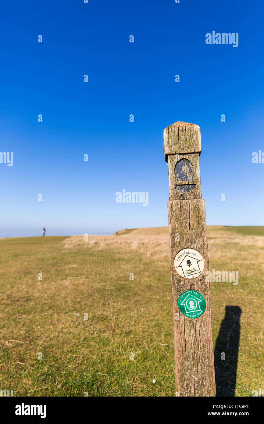 The Cotswold Way footpath on the Cotswold escarpment at Cleeve Hill