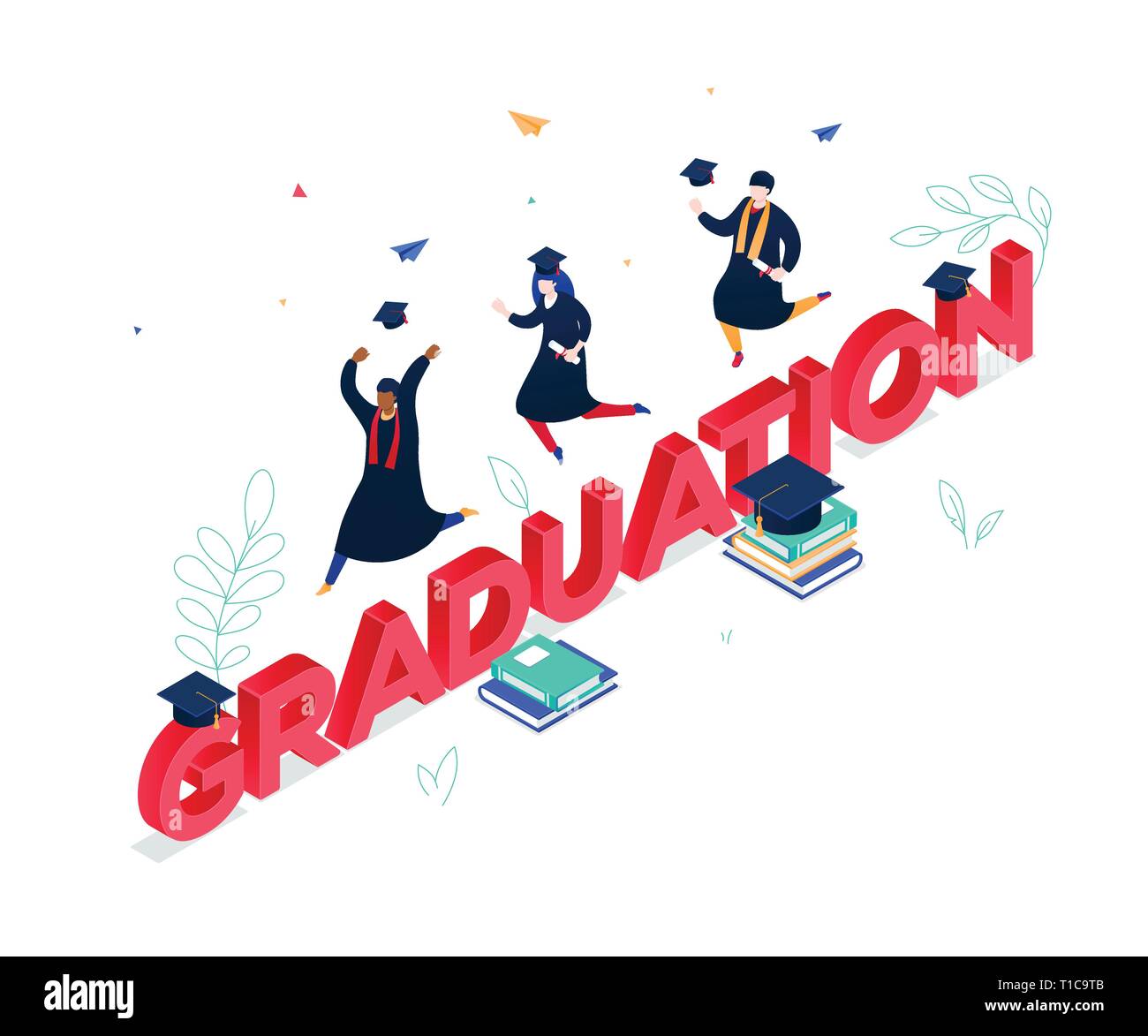 Graduation concept - modern colorful isometric vector illustration Stock Vector