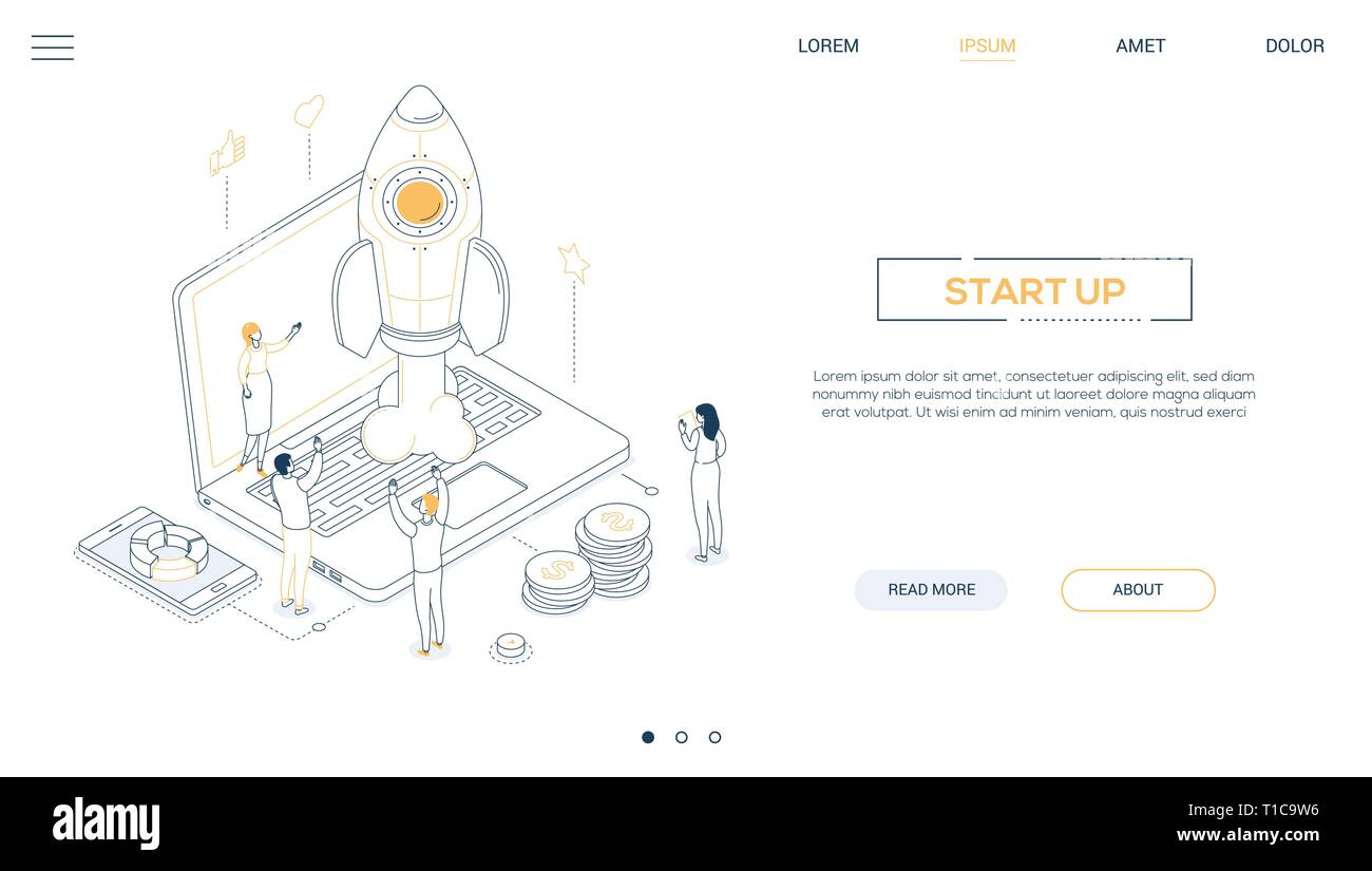 Startup - isometric line design style web banner Stock Vector