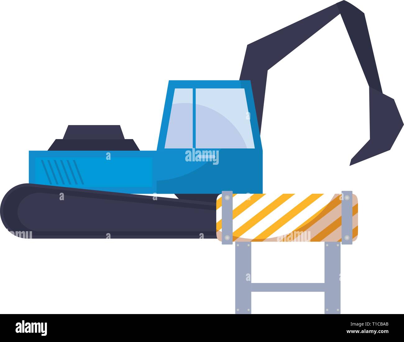 under construction excavator vehicle with signaling vector illustration ...