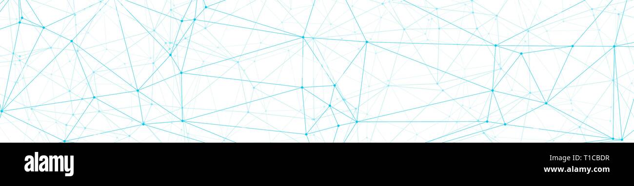 Neural network algorithm graphic concept, abstract polygonal concept, vector lines and circle dots connected, wide banner or header background Stock Vector