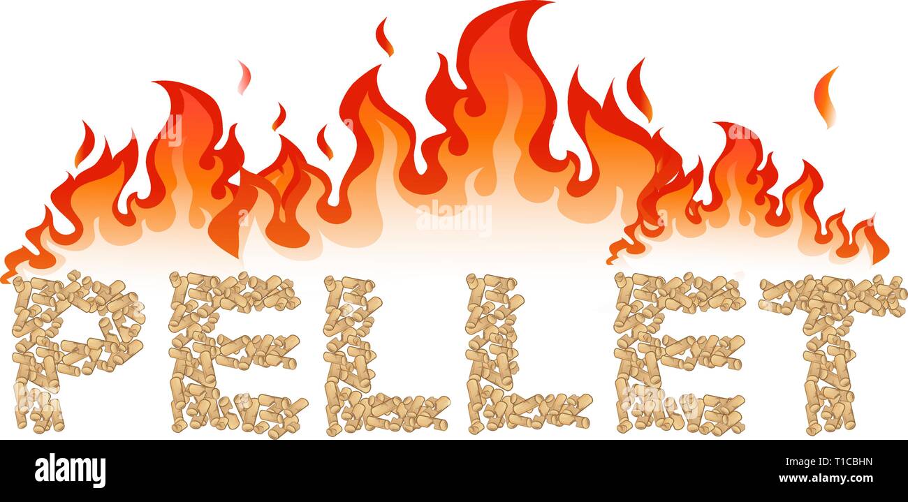 pellet written  with flames.vetcor illustration Stock Vector