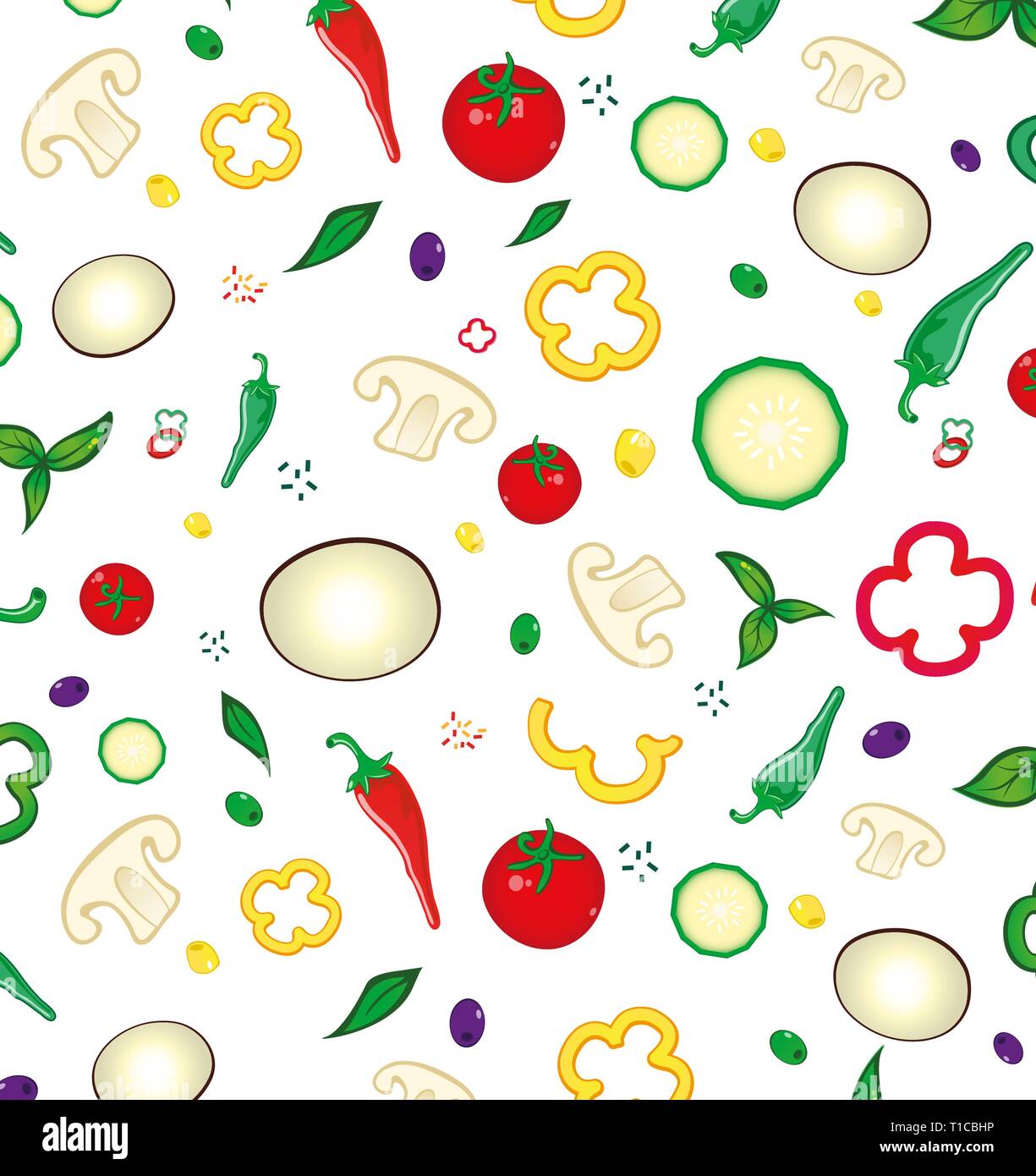 Seamless pattern with colored vegetables. Vector illustration Stock Vector