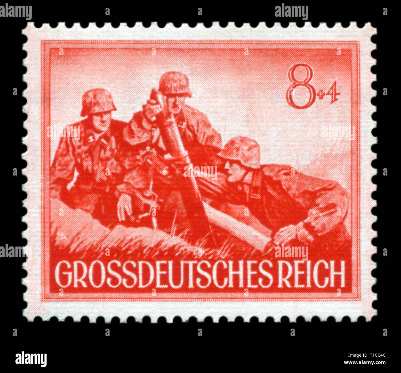 German historical stamp: The mortar elite unit of the Waffen SS. The Army Of The third Reich. Day of commemoration of the fallen soldiers, issue 1944 Stock Photo