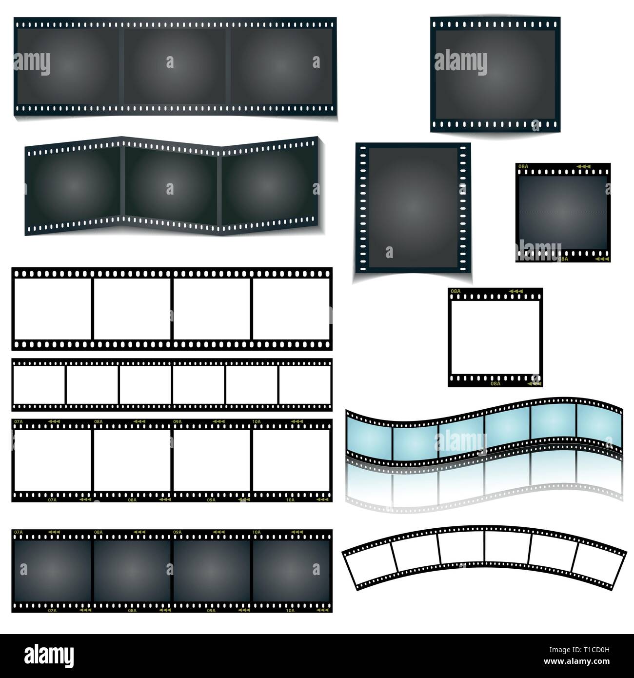 isolated vector film strip set on white background Stock Vector