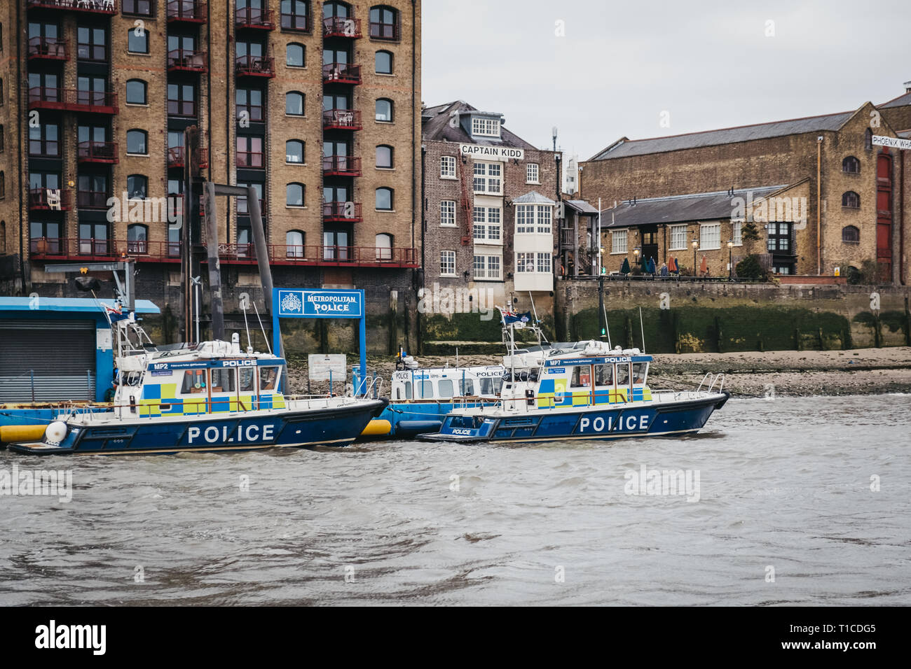 London, UK - March 16, 2019: Metropolitan Police Marine Policing Unit (MPU) on the River Thames in London. MPU fleet of vessels is responsible for pol Stock Photo