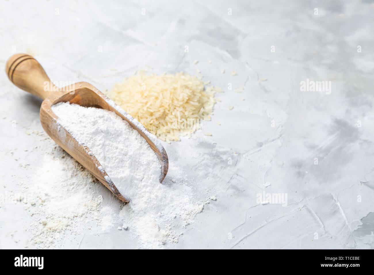 Gluten free concept - rice flour Stock Photo - Alamy