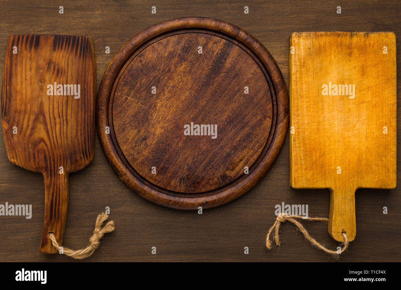 Cutting boards on table. Stock Photo