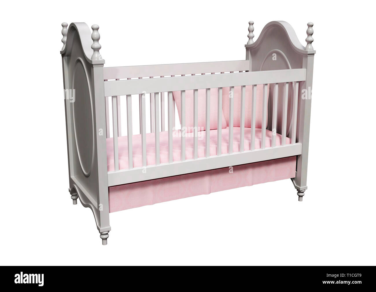 3D rendering of a wooden white crib isolated on white background Stock ...