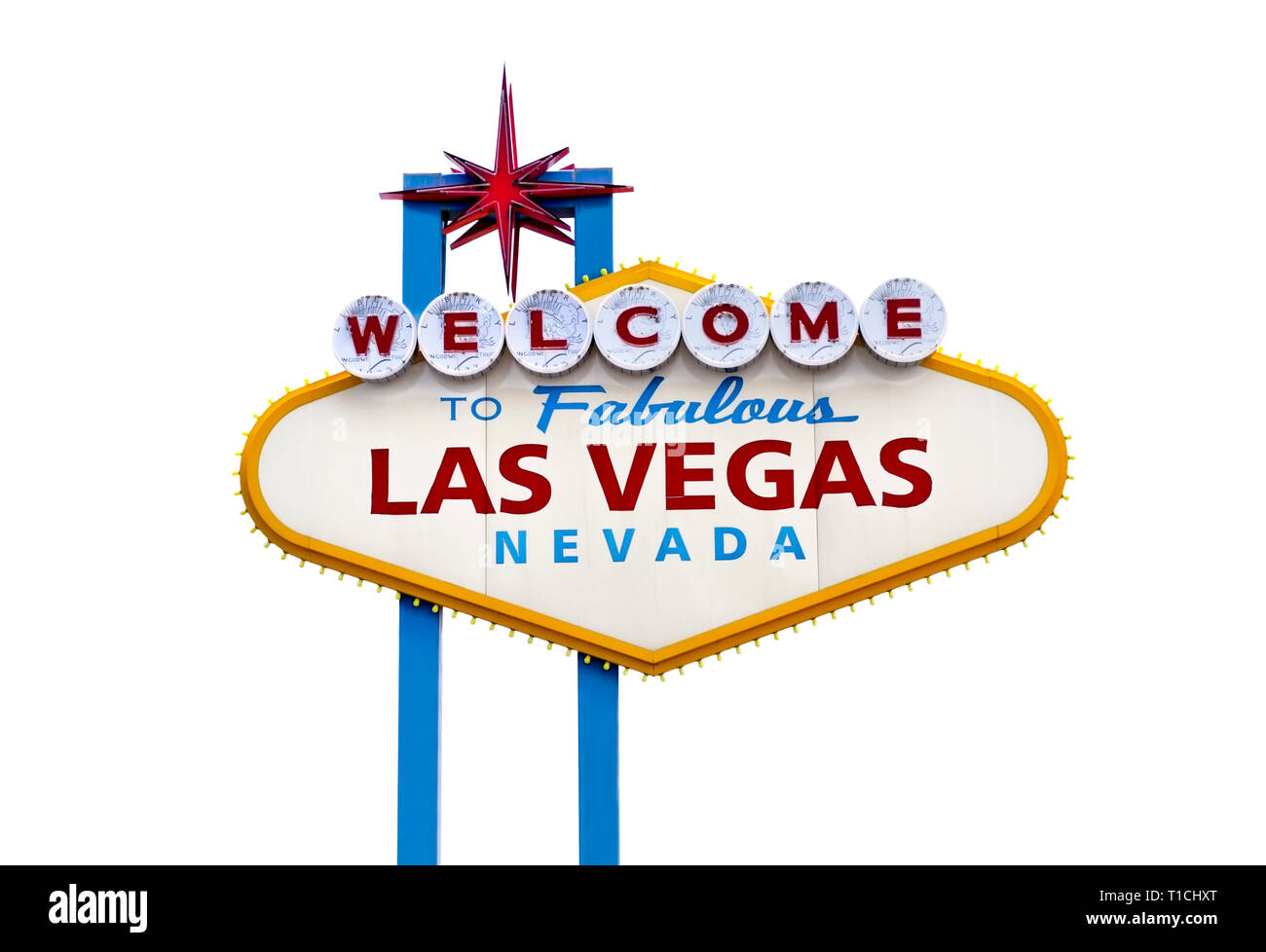 Welcome to Las Vegas Sign, cutout, cut out, White Background, Stock Photo