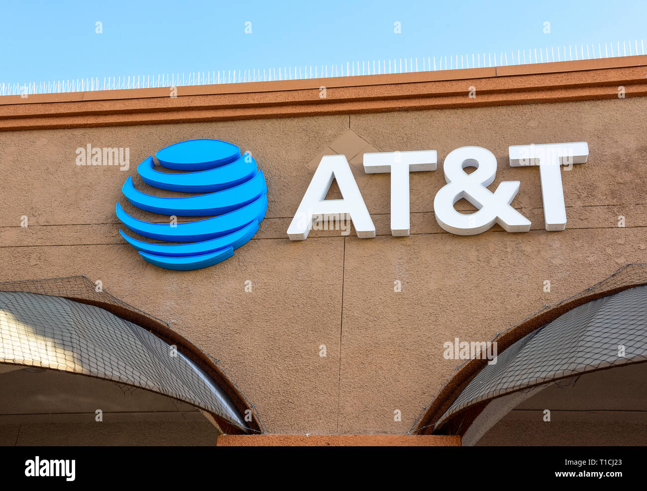 At&t storefront in Las Vegas at night Stock Photo