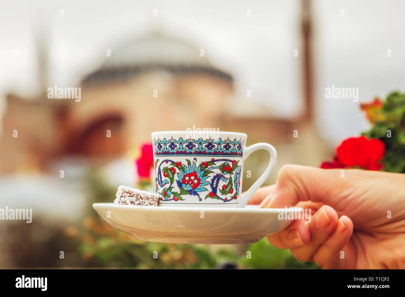 Cup of Turkish coffee against the background of the Hagia Sophia Museum.  Istanbul, Turkey Stock Photo - Alamy