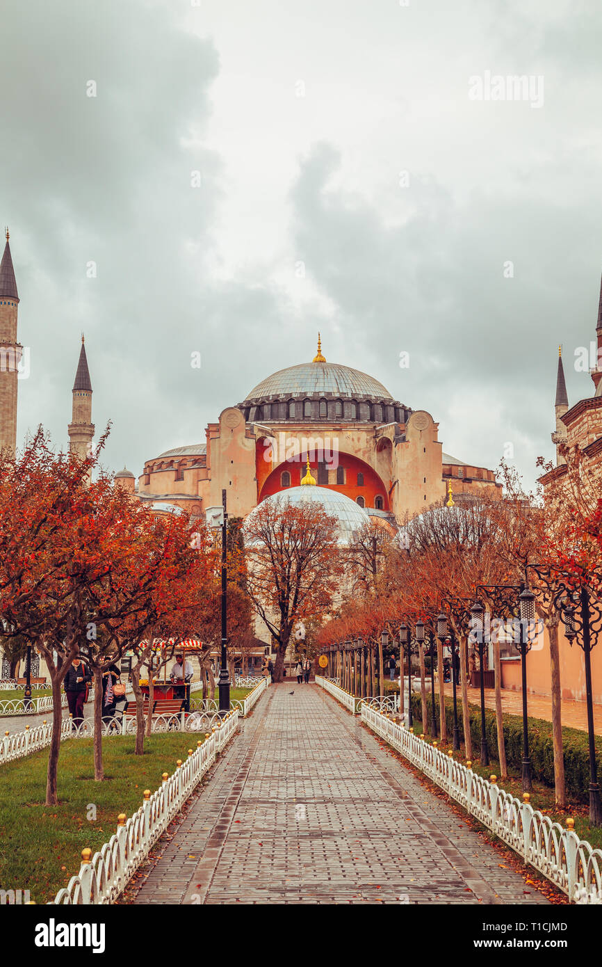 View of Hagia Sophia from Sultanahmet Park in the fall. Istanbul ...