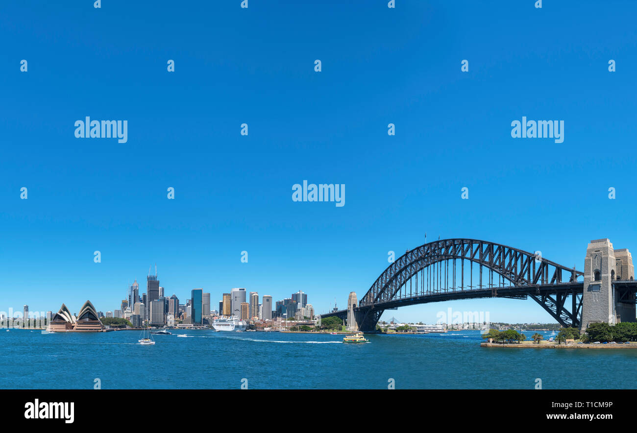 Sydney Harbour Bridge, Sydney Opera House and the Central Business District skyline from Kirribilli, Sydney, Australia Stock Photo