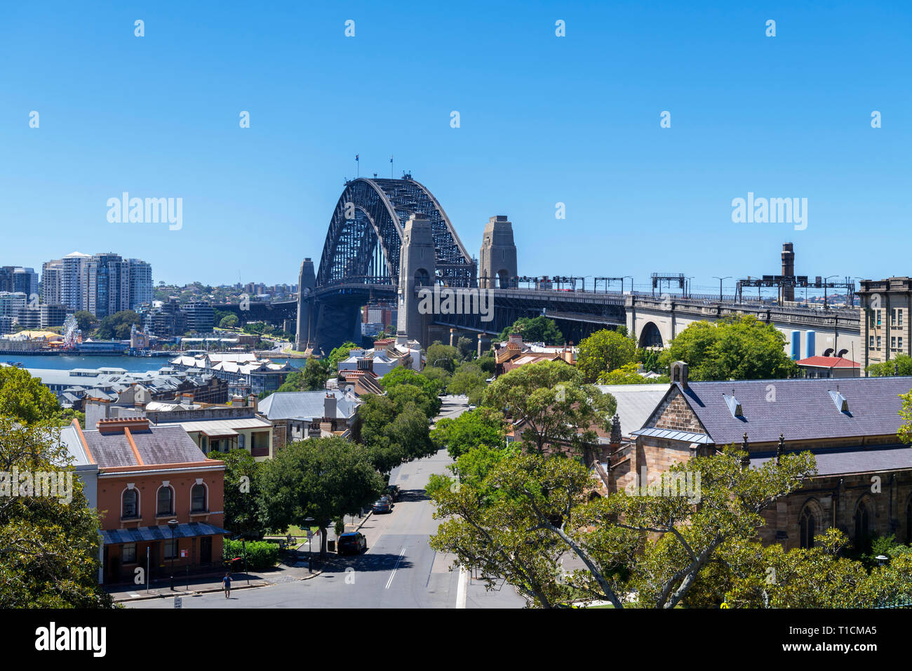 Sydney Harbour Bridge viewed from Sydney Observatory, Observatory Hill, Millers Point, Sydney, Australia Stock Photo