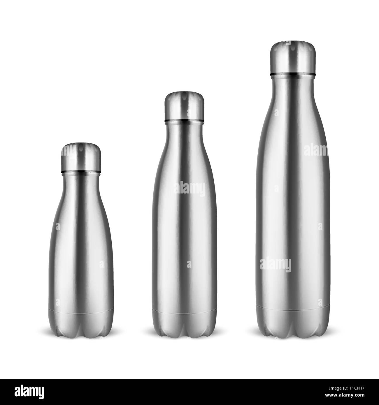Vector Realistic 3d Silver Empty Glossy Metal Reusable Water Bottle Set ...