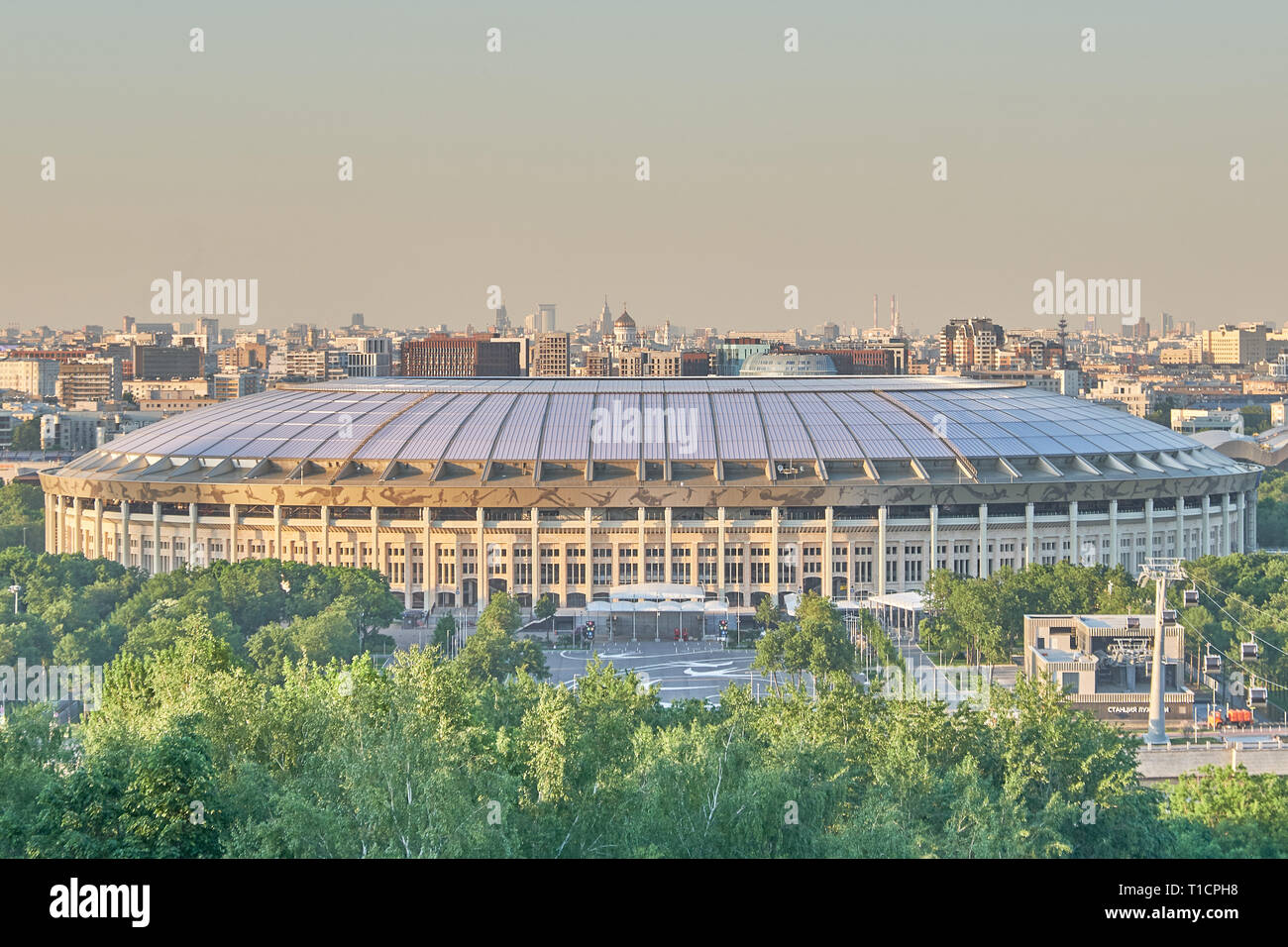 Russia. Moscow. 26/05/18 - City landscape with view on Moscow and the big sports arena of the Olympic complex 'Luzhniki'. Stock Photo