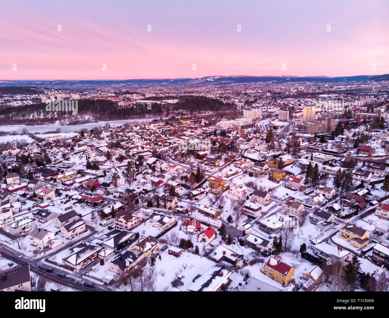 Areal city view, neighbourhood, suburb in Oslo, Norway Stock Photo