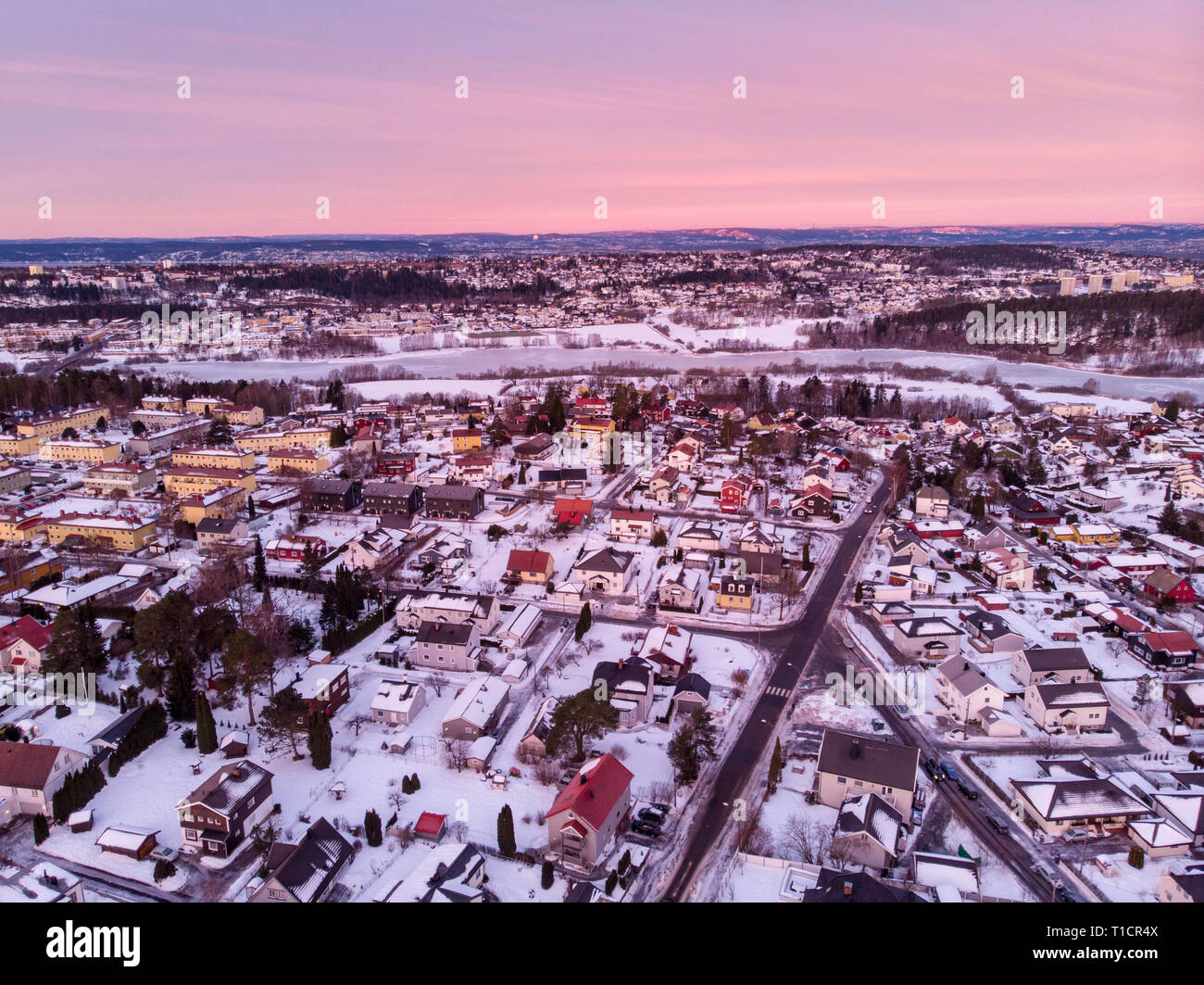 Areal city view, neighbourhood, suburb in Oslo, Norway Stock Photo