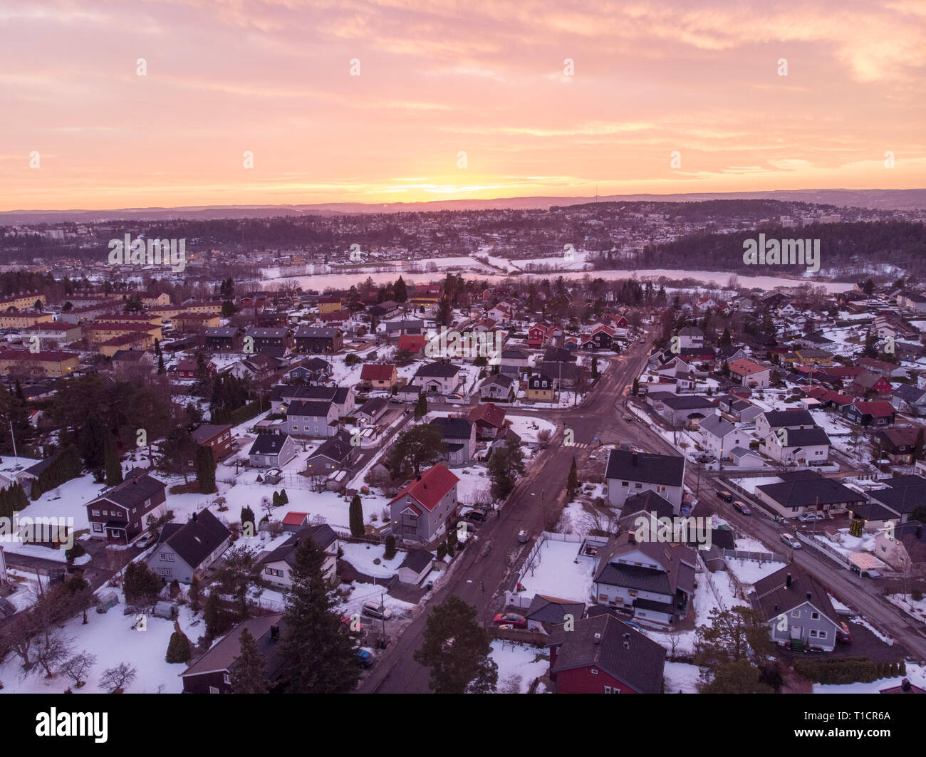 Areal city view, neighbourhood, suburb in Oslo, Norway Stock Photo