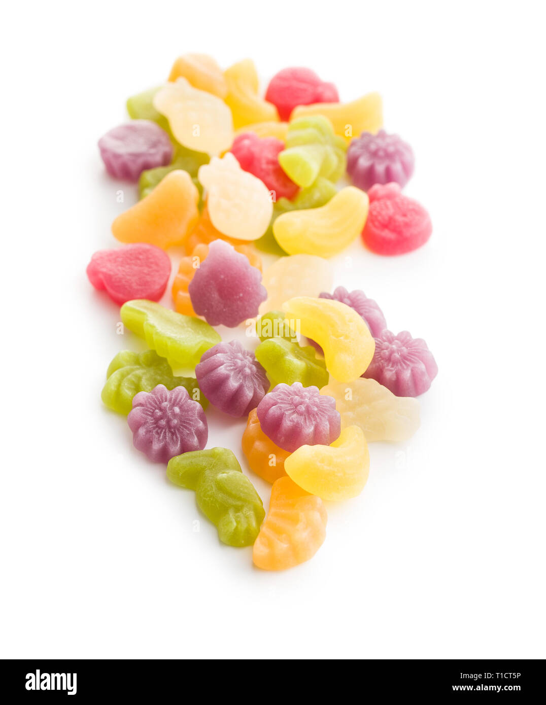 Fruit jelly candies isolated on white background. Stock Photo