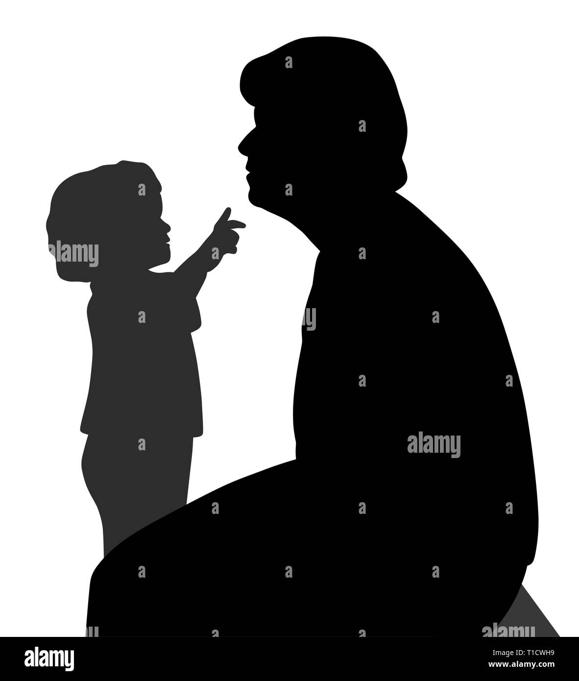 Child wants to touch grandmother's chin Stock Vector