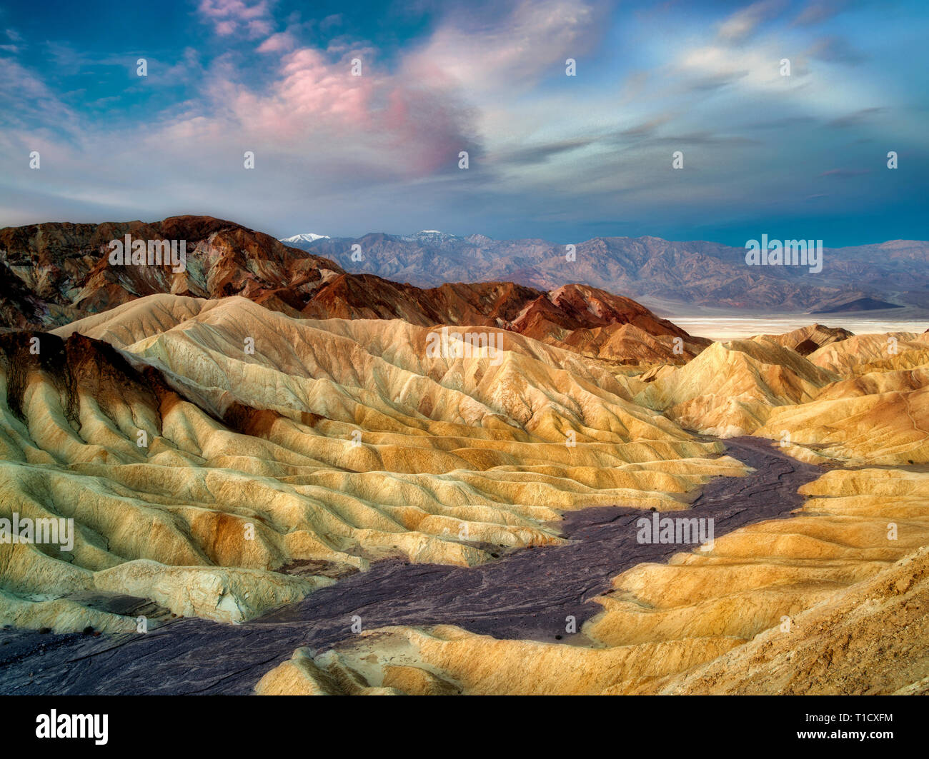 Eroded Cliffs And Sunrise From Zabriskie Point Death Valley National Park California Stock Photo Alamy