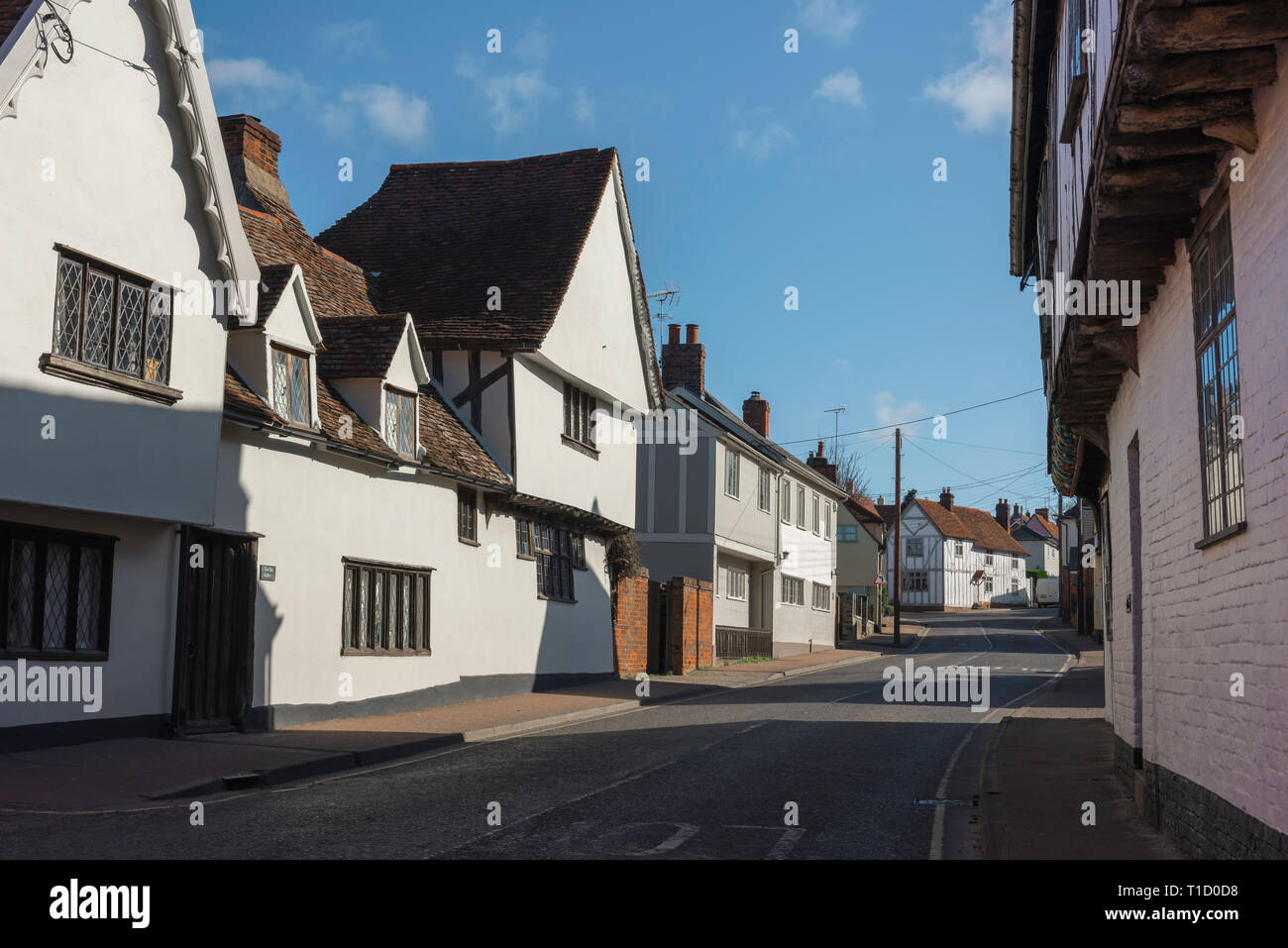 Bures Suffolk UK, view along the High Street in Bures village on the Essex Suffolk border, Babergh district, Suffolk, UK. Stock Photo