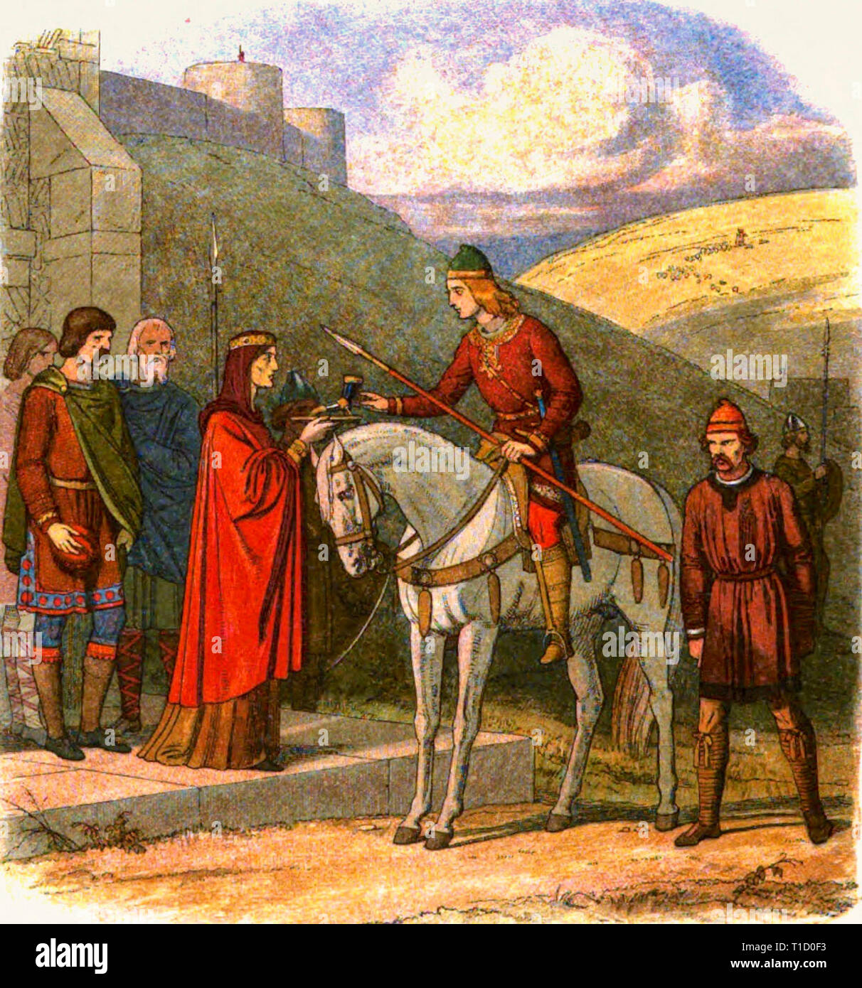 Death of King Edward the Martyr (circa 962 - 978), painting by Edmund Evans (1826 - 1905), 19th Century Stock Photo