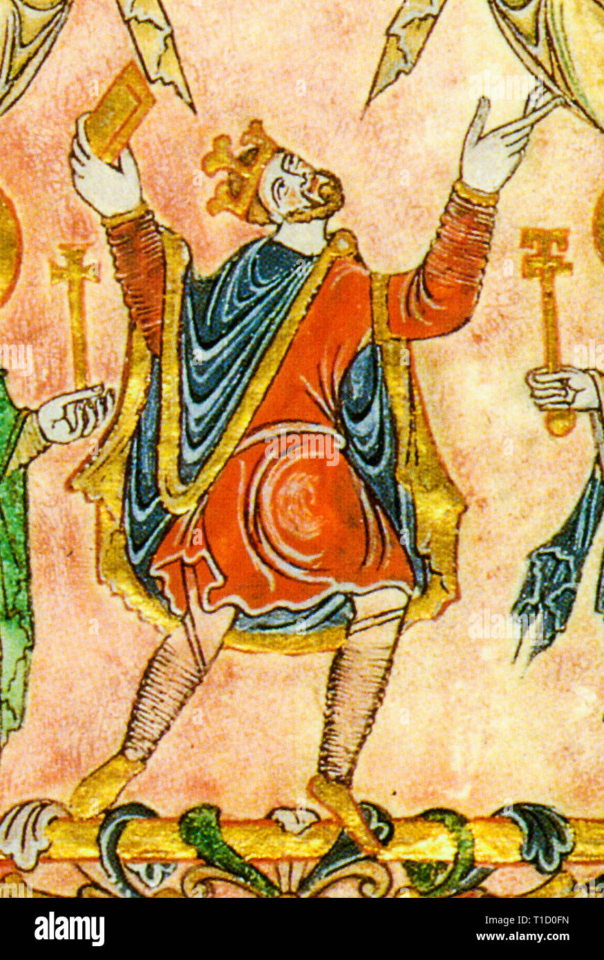 King Edgar the Peaceful (circa 943-975), portrait painting from the 'Charter of Edgar to the New Minster, Winchester', 966 Stock Photo