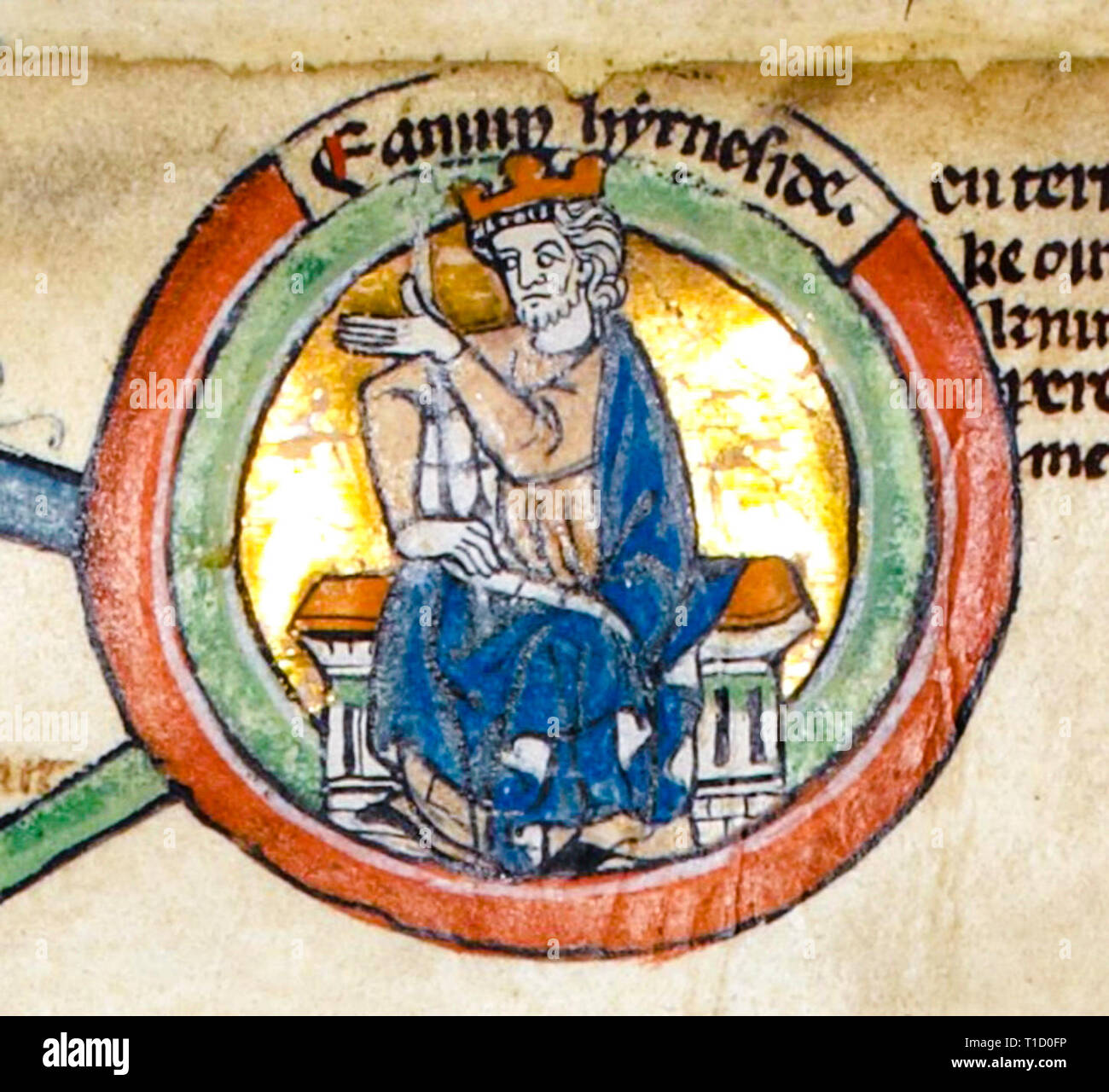 King Edmund Ironside (circa 990-1016), portrait painting in the early 14th Century Genealogical Roll of the Kings of England Stock Photo