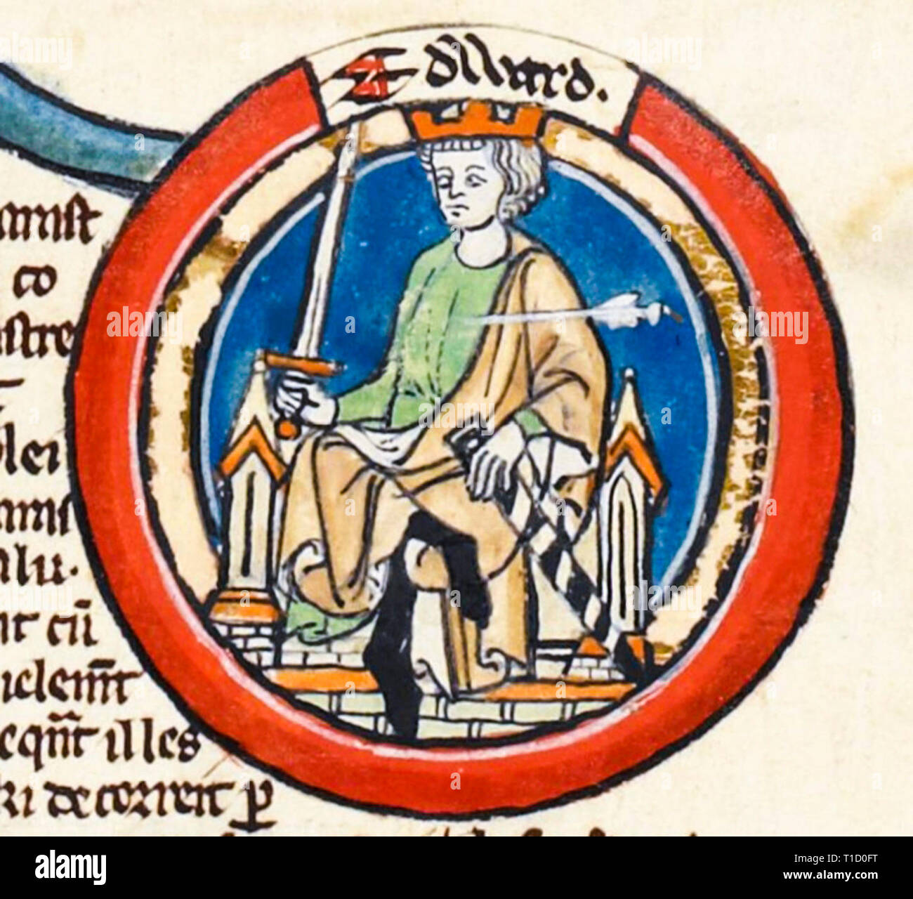 King Edward the Martyr (circa 962-978), portrait painting in the early 14th Century Genealogical Roll of the Kings of England Stock Photo