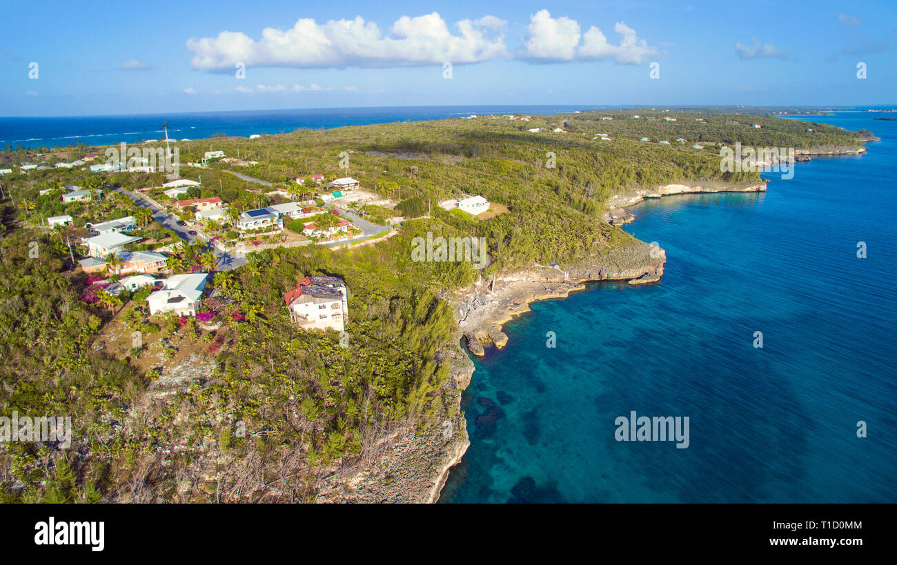Aerial view of Eleuthera island, Bahamas, Atlantic ocean, Caribbean Stock Photo