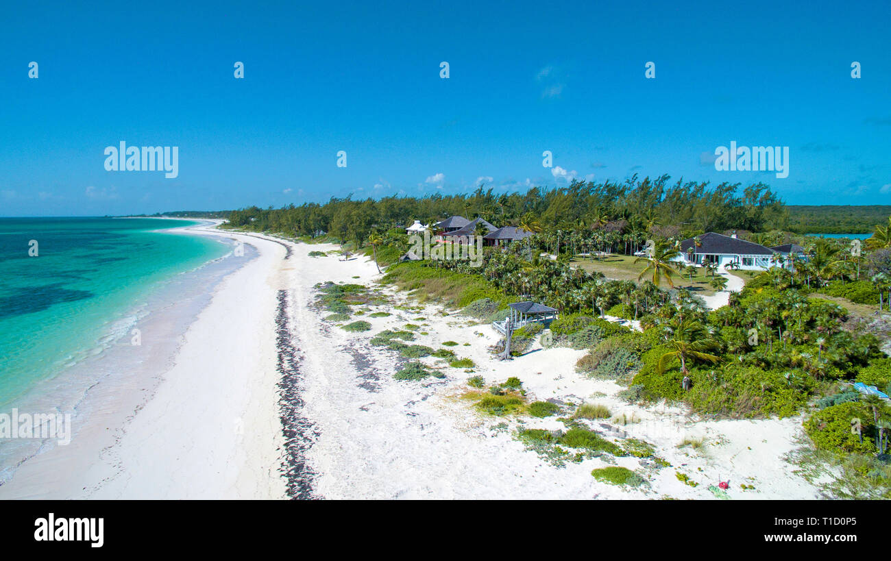 Aerial view, beach at south of Eleuthera island, Bahamas, Atlantic ocean, Caribbean Stock Photo