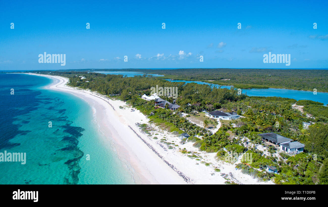 Aerial view, beach at south of Eleuthera island, Bahamas, Atlantic ocean, Caribbean Stock Photo