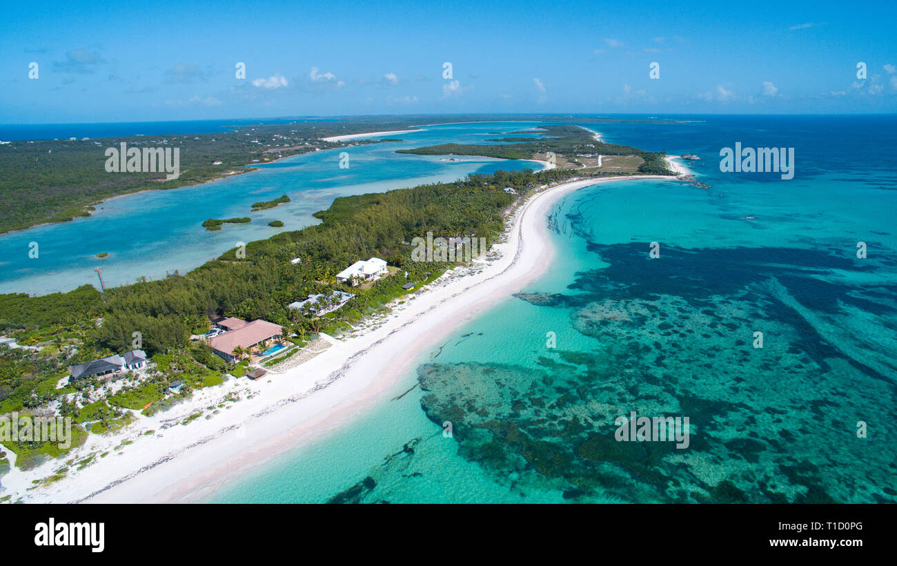 Aerial view, beach at south of Eleuthera island, Bahamas, Atlantic ocean, Caribbean Stock Photo