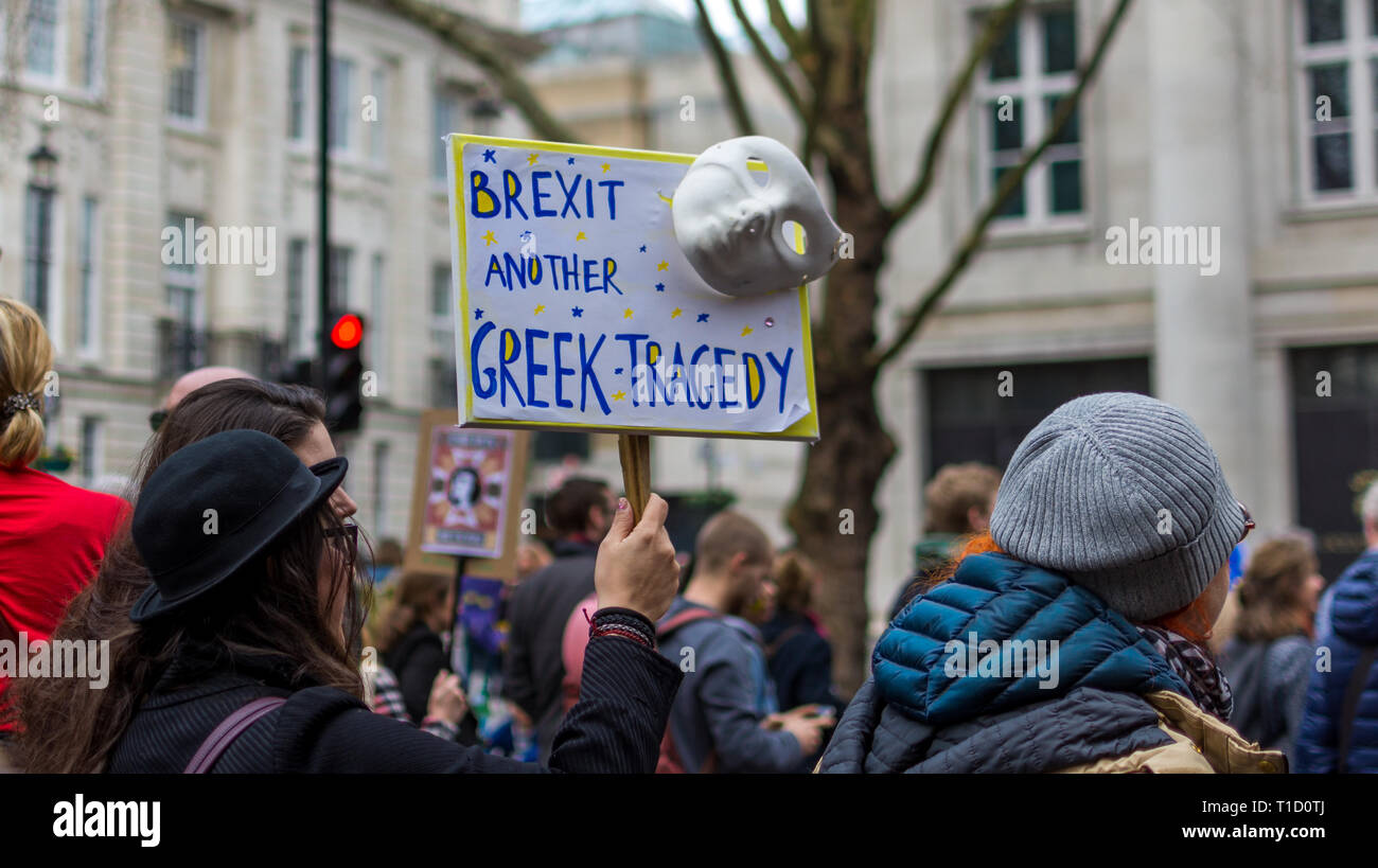 London, UK - March 23, 2019: The people's vote march asking to revoke article 50 and cancelling Brexit Stock Photo