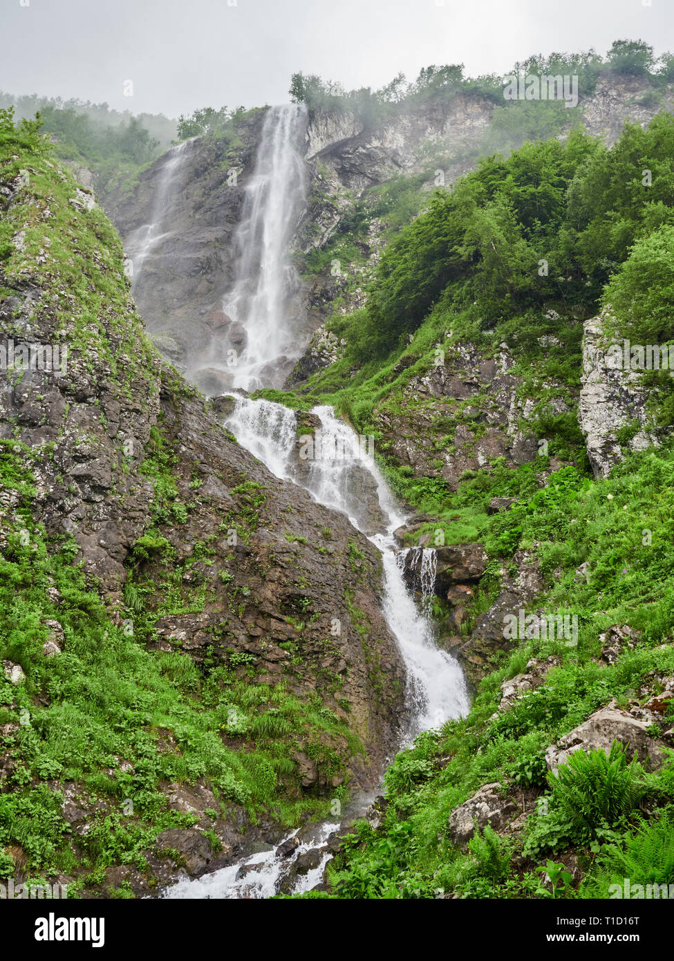 Mountain Rocks Strream Views of the green mountains with rocks and the highest waterfall ...