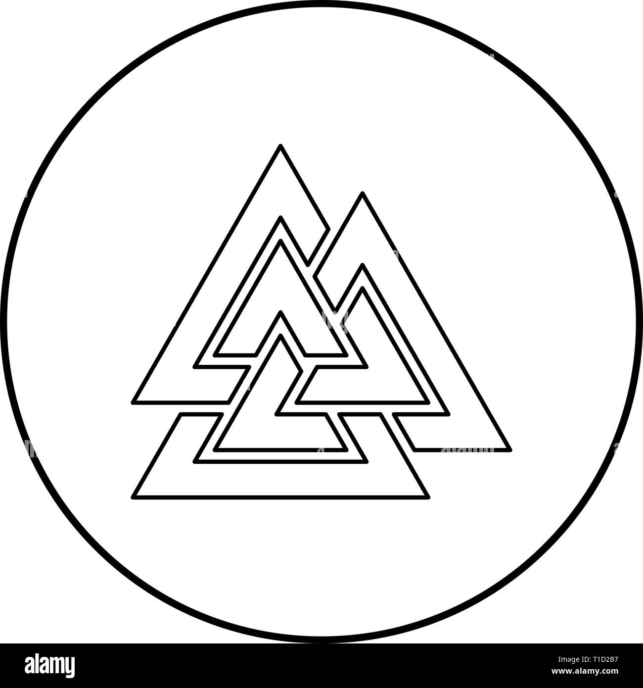 Valknut sign symblol icon outline black color vector in circle round illustration flat style simple image Stock Vector